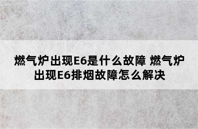 燃气炉出现E6是什么故障 燃气炉出现E6排烟故障怎么解决